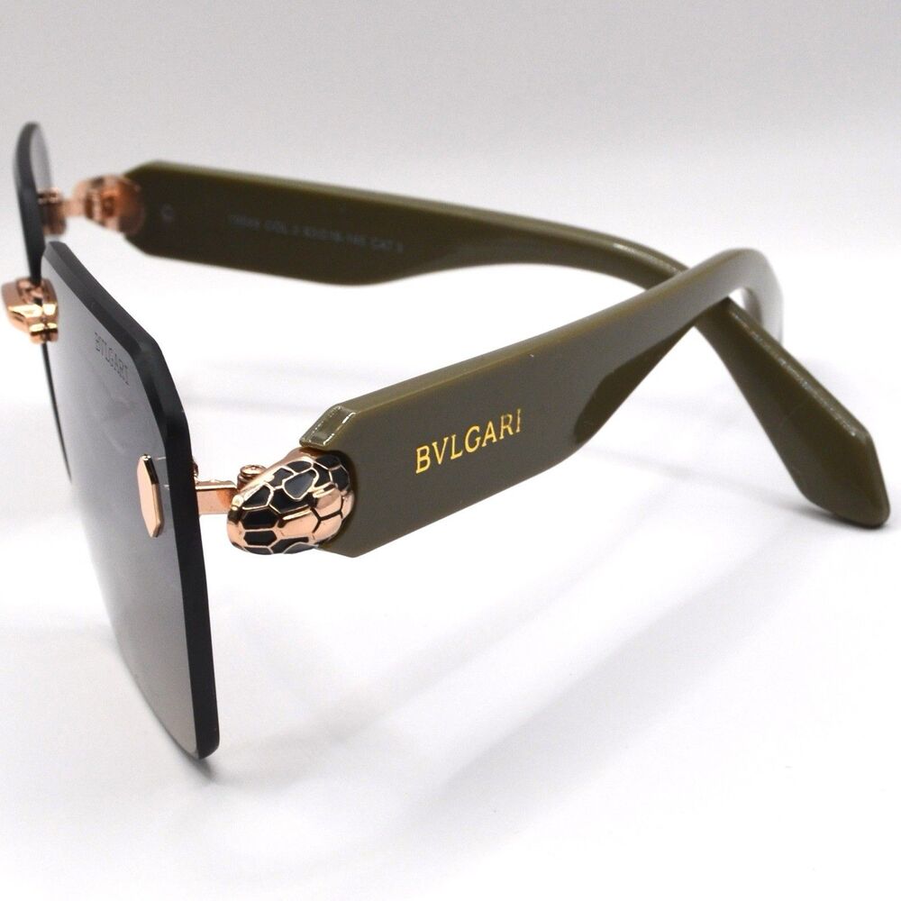 BVLGARI Women’s Rimless Sunglasses Sage Green Brown New 63-16-145 - Picture 5 of 15